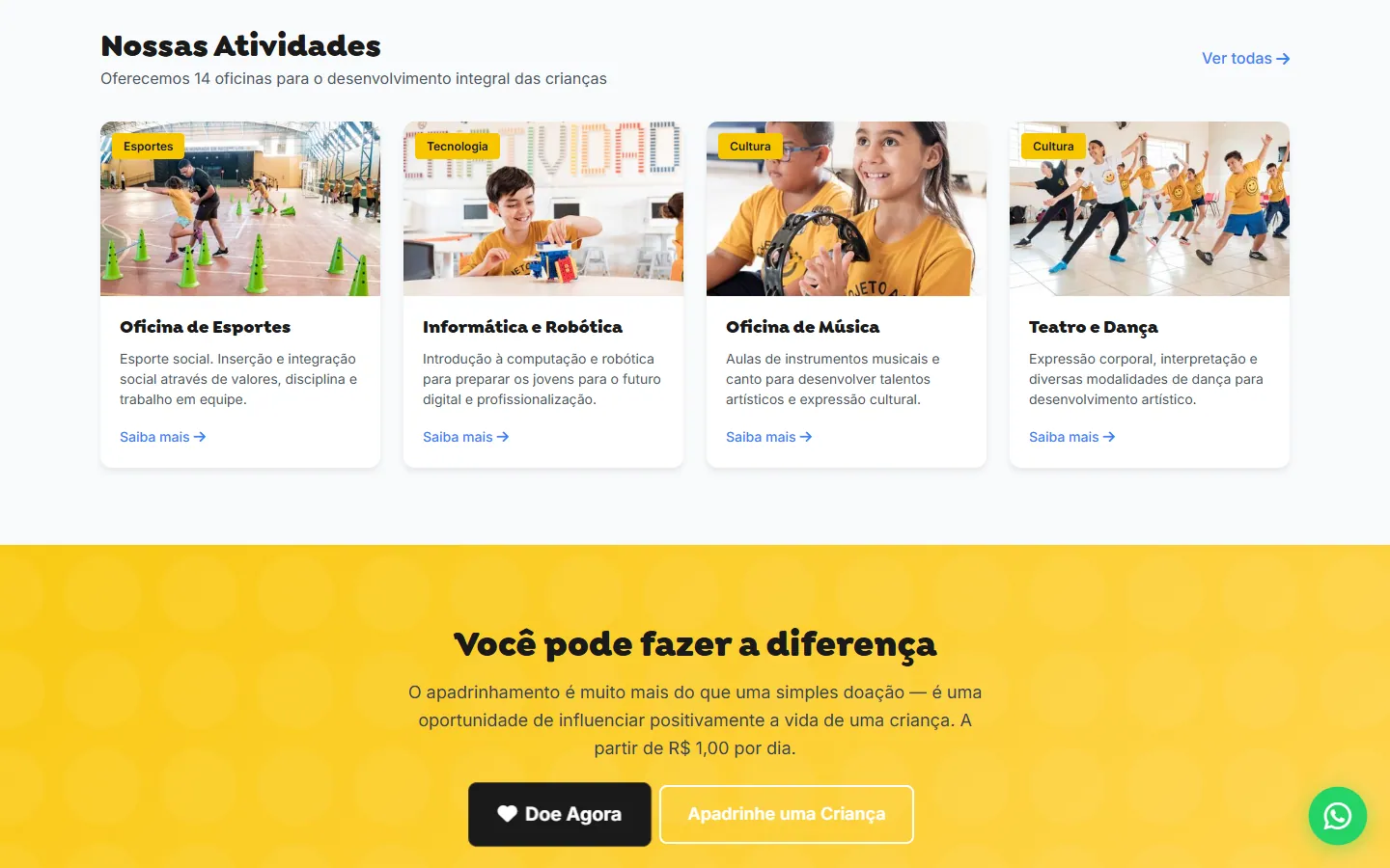 Novo site do Projeto AMMA — oficinas e apadrinhamento