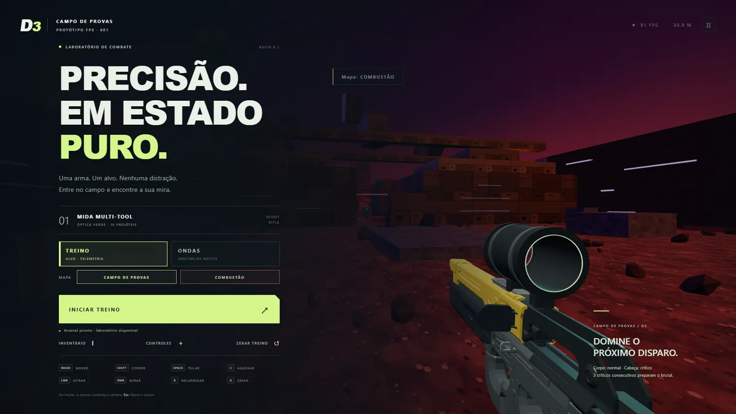 D3 Campo de Provas — FPS 3D rodando no navegador