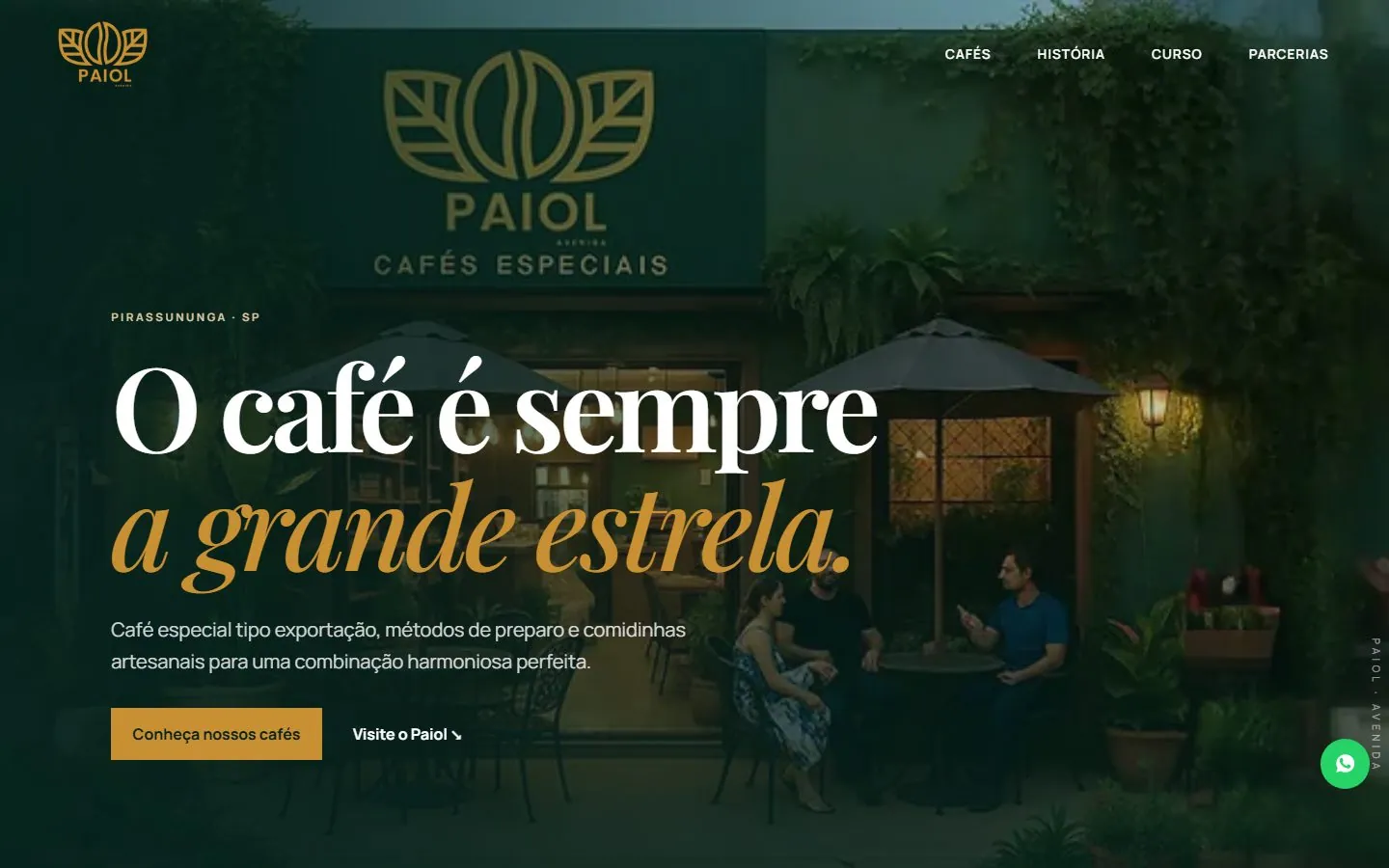 Landing page gerada para a cafeteria Paiol Avenida