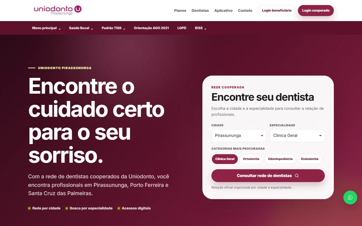 Landing page publicada da Uniodonto Pirassununga